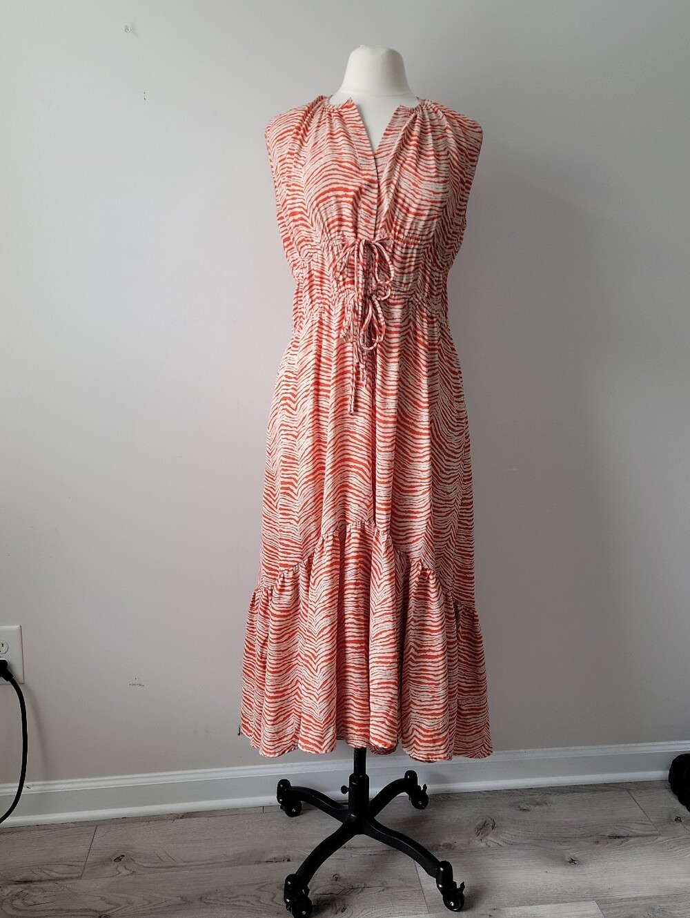 Pinch Coral and White Sleeveless Tiered Maxi Dress